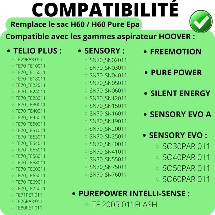 Sac aspirateur pour Hoover [Lot 10] Sacs poussière remplacement H60 / H60 Pure Epa compatible Hoover Telio Plus Sensory Freemotion