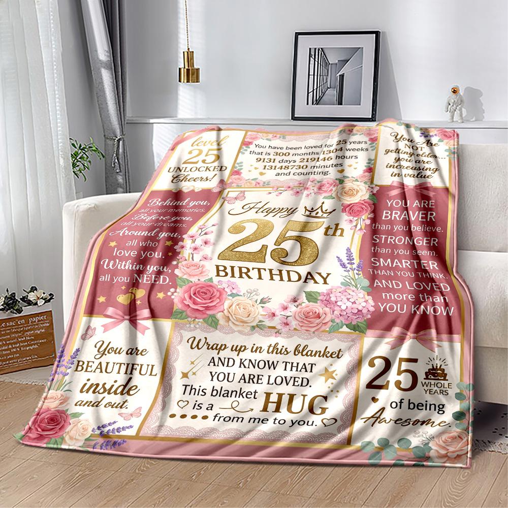 25th Birthday Celebration Blanket Soft & Cozy Suitable for Chair Office Office Chair Four Seasons Multipurpose Warmthful Decor