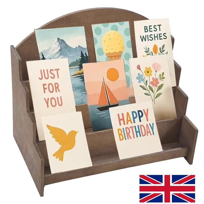 4-Tier Wooden Card Holder Greeting Card Display Stand for Retail, Postcards Z