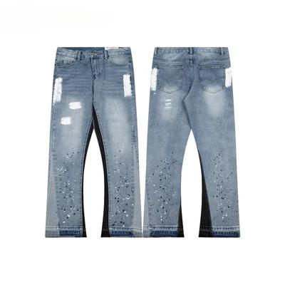 ZYLLO High Street Washed Jeans Retro Personalized Straight-leg Splicing Flared Pants Trendy Denim Trousers