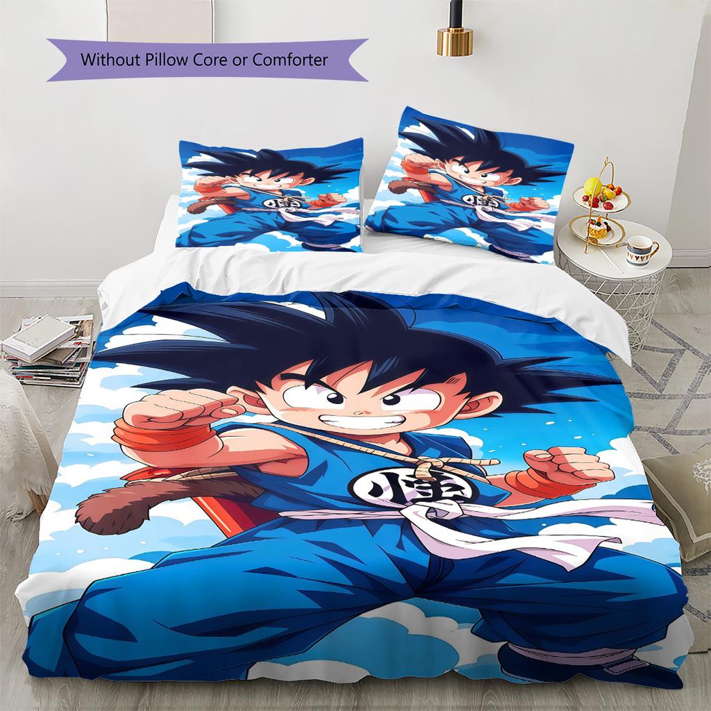 Постельное белье с узором Сон Гоку, Комплект с одеялом, Пододеяльник, Наволочка, Домашний подарок на день рождения (1 пододеяльник + 2 наволочки, без наполнителя)