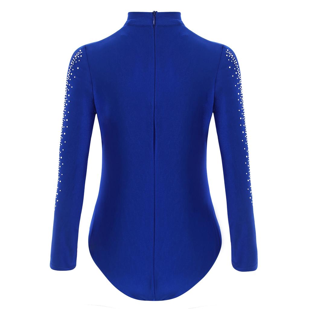 Комбинезон для латинских танцев с глубоким V-образным вырезом и длинным рукавом для фигурного катания, бальных танцев, танго, румбы, ча-ча-ча, танцевальная одежда