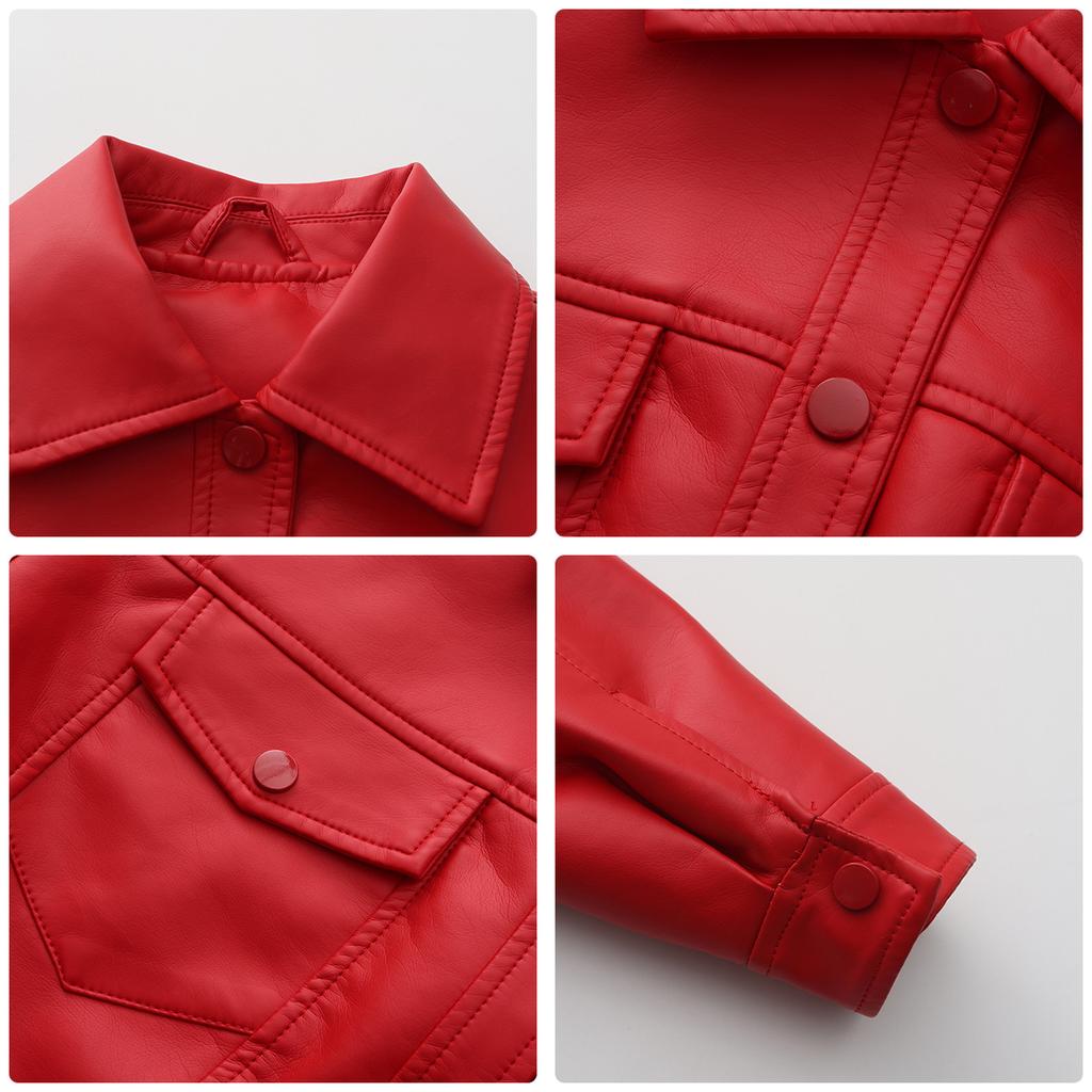 Spring and Autumn Models Loose Casual Leather Jacket Women Long-sleeved Single-breasted Ladies Lapel Fashion Short Jacket