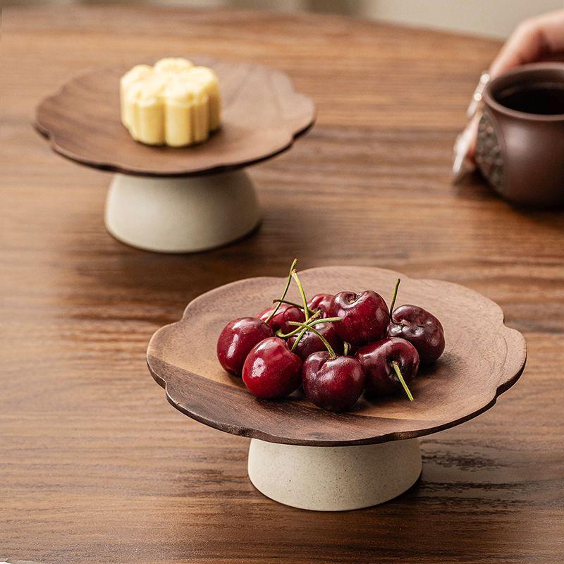 BEPAN 1PC Dim Sum Plate Ancient Style High-footed Dried Fruit Fruit Plate Living Room Household High-value Snacks Refreshment