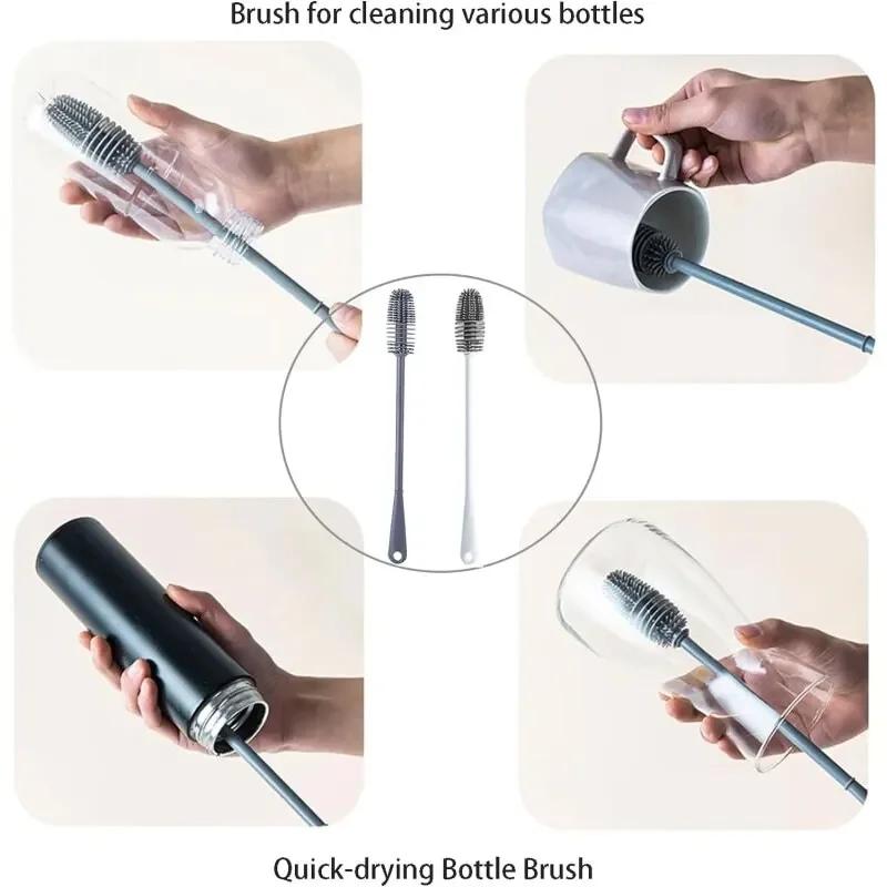Silicone Long Handled Cup Brush Insulated Cup Cleaning Brush Long Handled Cup Brush Milk Bottle Corners Kitchen Cleaning Brush