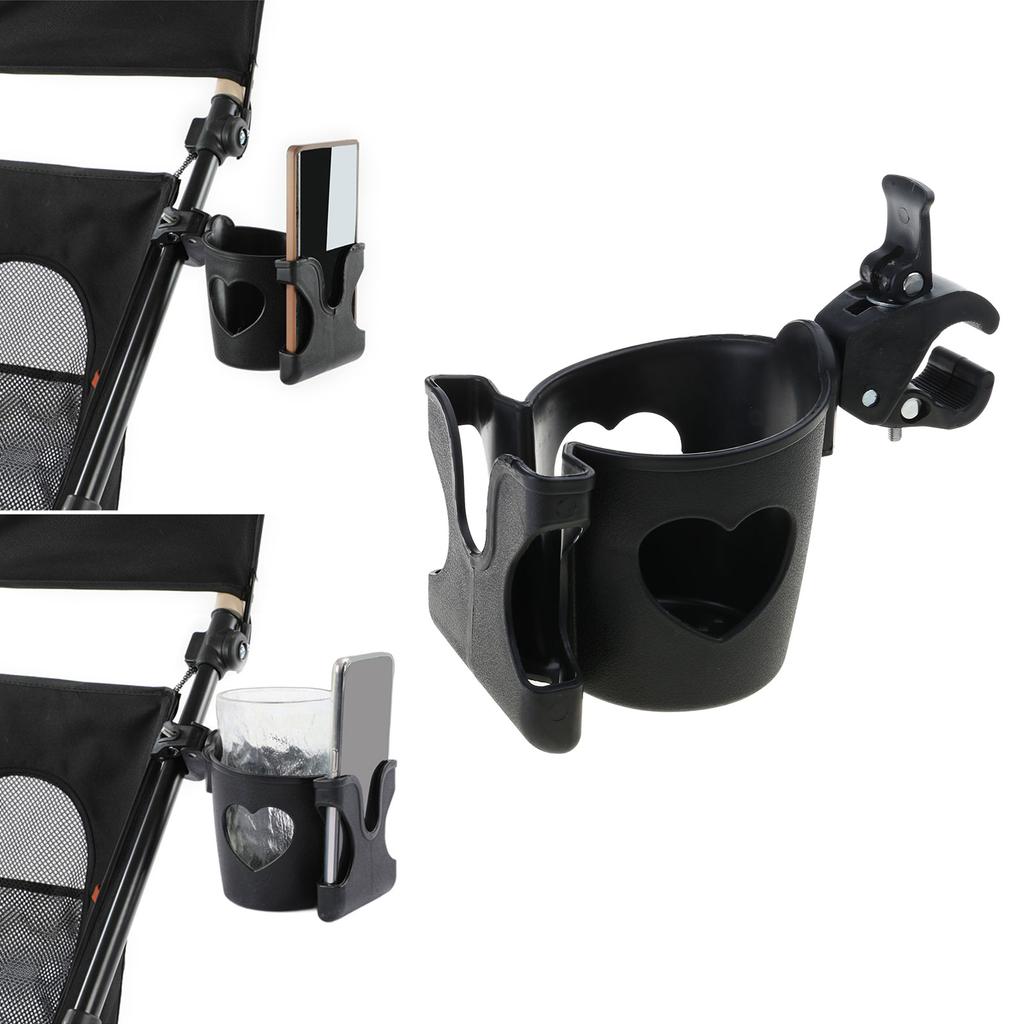 Upgrades Stroller Cup Holder With Phone Slot Adjustable Pushchair Beverage & Smartphone Organize Plastic for Parent