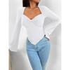 Women's T-shirt Vacation V-neck Trumpet Sleeve Waist Irregular Knitted Long-sleeved T-shirt Top