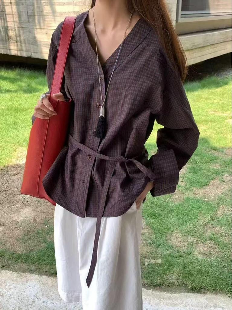 MAY MKONN Deep Purple Navy Plaid Long-Sleeve Shirt ~ No Returns or Exchanges