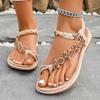 Bohemian String Beaded Flat Sandals for Women Summer Fashion Floral Printed Beach Shoes Woman Elastic Band Braided Roman Sandals