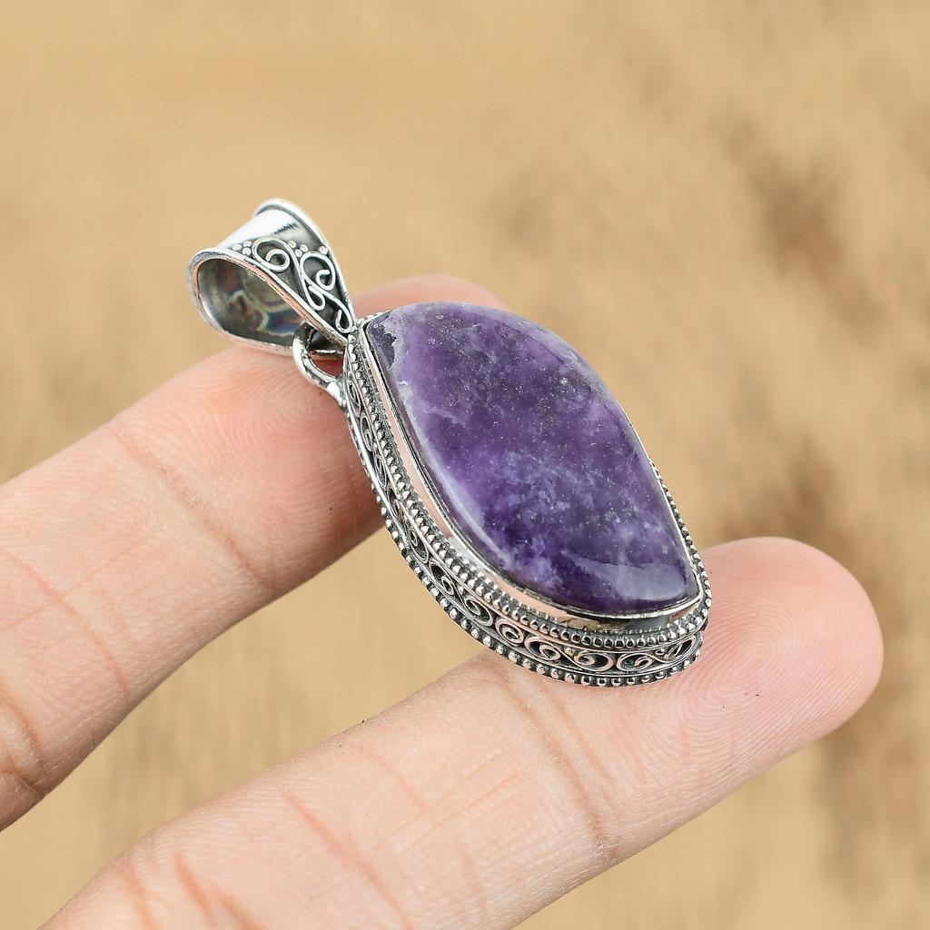 Свадебный подарок для нее Подвеска из серебра 925 пробы с натуральным камнем лепидолитом Винтаж