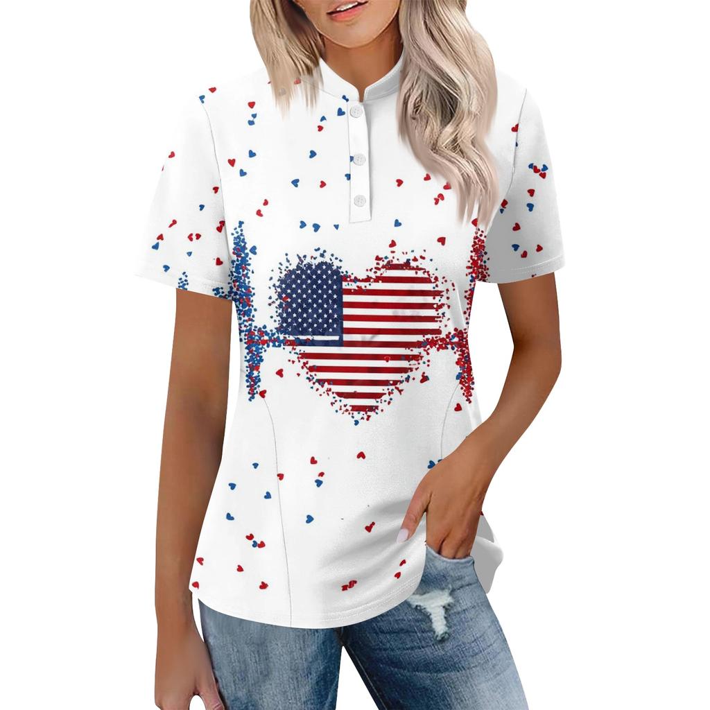 Women's Casual Polo Shirt Short Sleeve Loose Fit Button Up Top with Butterfly and Rose Print Suitable for Everyday Wear