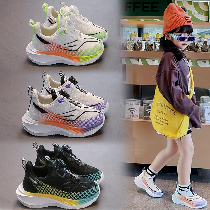 Спортивная обувь для девочек 2025 весна и осень новая модная обувь на кнопке для детей среднего и старшего возраста, повседневная обувь на мягкой подошве, нескользящая, детские кроссовки для бега