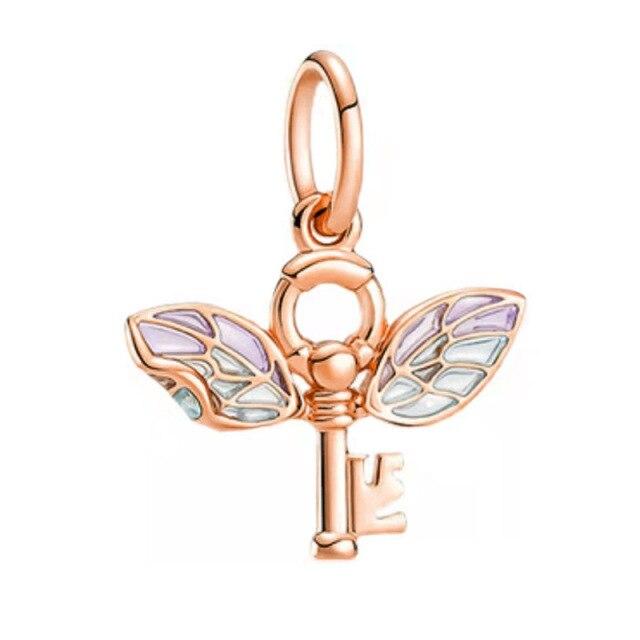 Новый 925 стерлингового серебра вращающийся подвесной подвесной ключ с крыльями, браслет с подвесками для женщин, ювелирные изделия в подарок