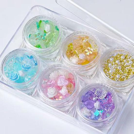 1 коробка искусственных жемчужин в форме банта, цветные смоляные украшения для ногтей, аксессуары для ногтей в форме сердца, розы, медведя