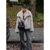 Women Fashion Cropped Faux Fur Jacket Coat Long Sleeve Front Snap-button Female Outerwear Chic Lapel Collar Thick Coat