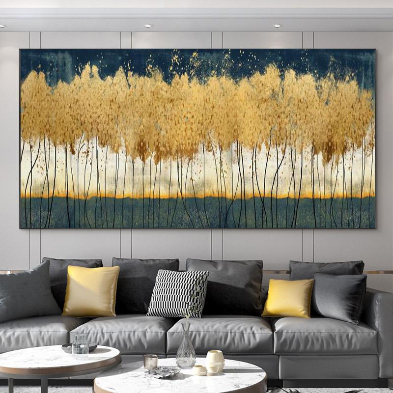 Абстрактные Листья Масляная Живопись Принт На Холсте Текстура Золотые и Серебряные Деревья Настенное Искусство Современный Домашний Декор Декор Стен Гостиной
