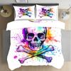 Gothic Style Skull Duvet Cover Set,Skeleton Bedding Set, Microfiber Duvet Cover Set with Zipper Closure for Teens and Adults