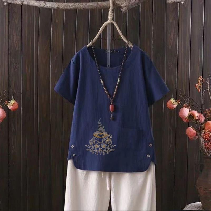 Рубашка из льна для летних свиданий, женская футболка с графическим принтом, короткий рукав с художественным принтом, S-4XL