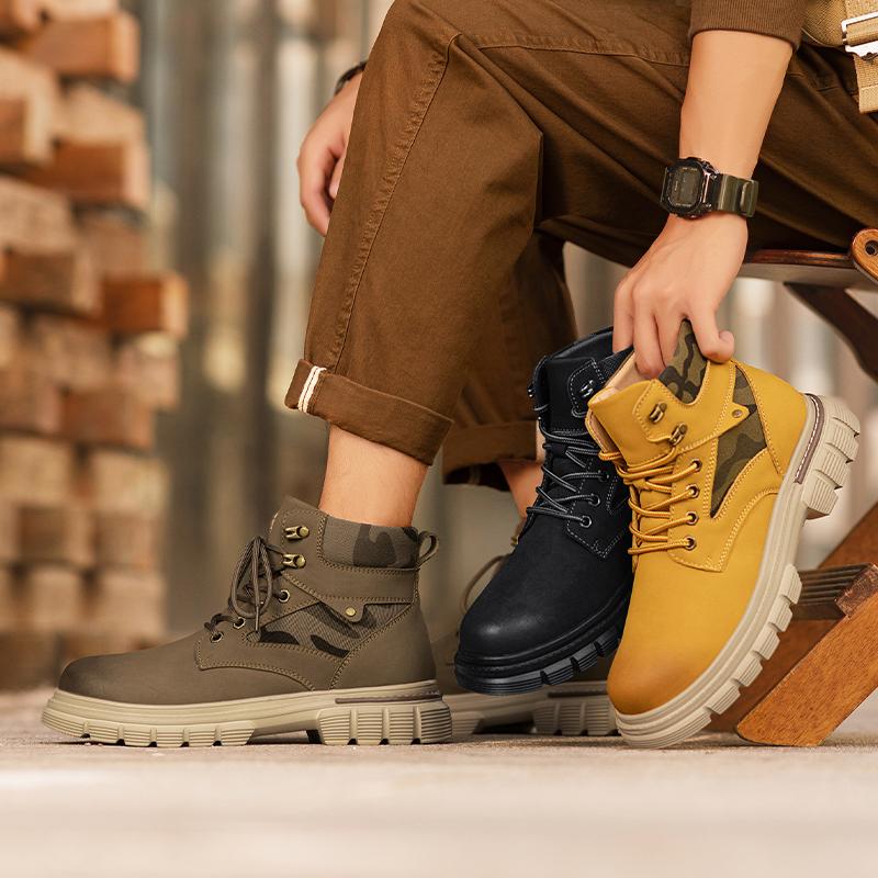 Ретро мужские ботильоны Водонепроницаемые повседневные кожаные ботинки Высокие ботинки для мужчин Нескользящие рабочие ботинки