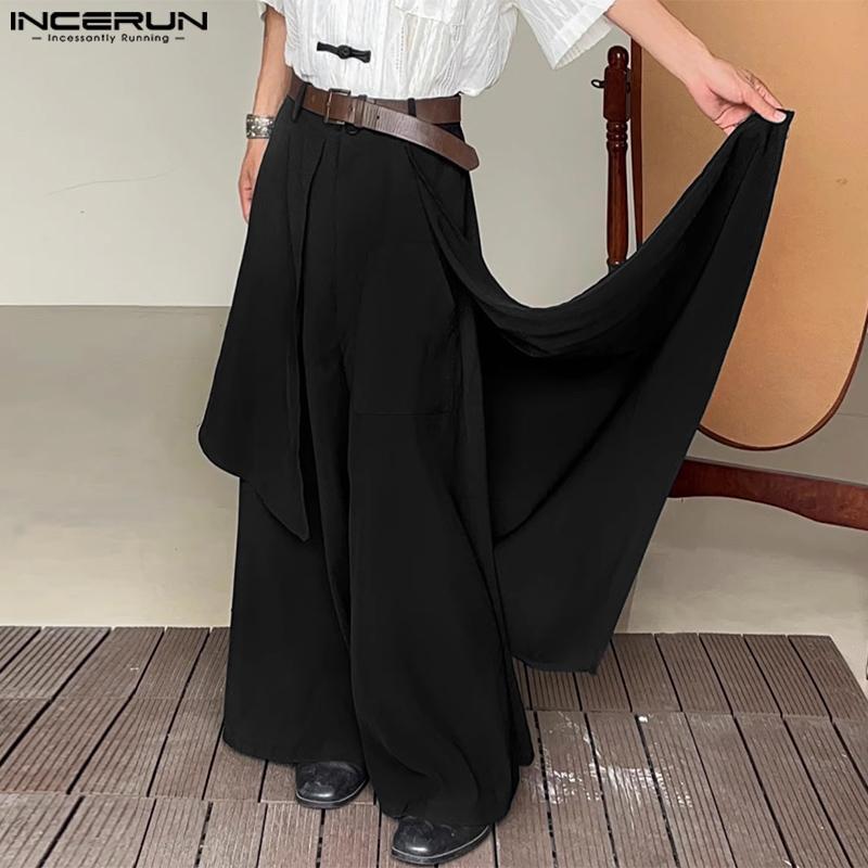INCERUN Мужские повседневные однотонные брюки хакама с высокой талией нестандартной формы
