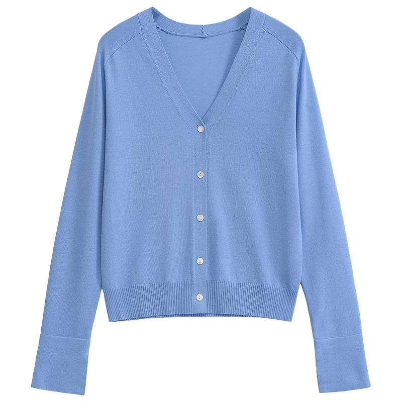 Zaprha 2025 Лето Новый Однобортный Многопуговичный Декор Длинный рукав V-образный вырез Тонкая Вязаная спицами кардиган Верхняя одежда 9598088