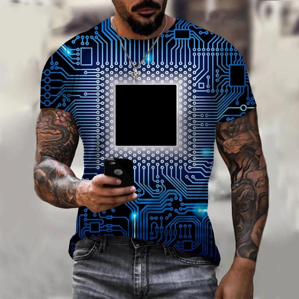 2024 Newest Circuit Board Pattern 3D Print Summer Men's T-shirt Creative Casual Electronic Chip Short Sleeve Harajuku Street Top