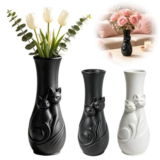 Small Plant Pot for Entrance Hall Couple Cats Vase, Plastic Snuggling Cat Flower Vase Home, Decorative Desktop Ornament Desk, Shelf Decor, Tabletop