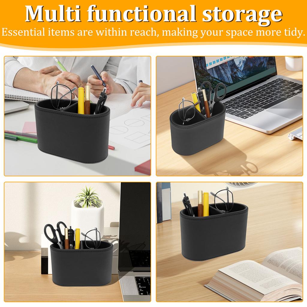 Подставка для ручек из ПУ кожи, настольный органайзер-подставка с 2 отделениями, многофункциональный держатель для пульта дистанционного управления для дома, школы, офиса