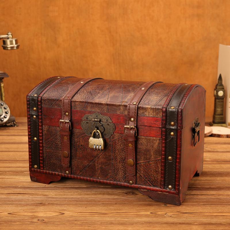 Vintage Lockable Wooden Storage Box - Pirate Prop and Household Organizer