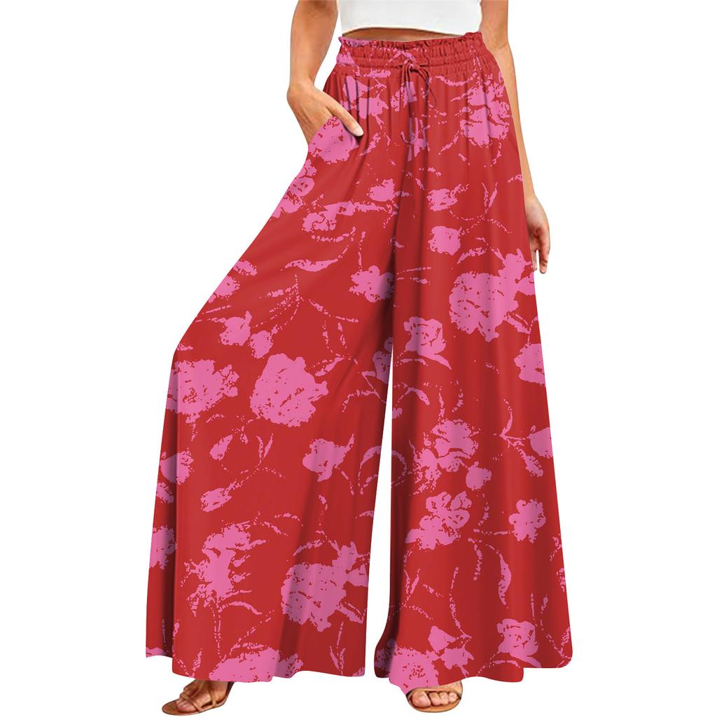 Women's Summer Wide Leg Pants High Waisted Flowing Pockets Fashion Casual Casual Bohemian Printed Beach Pants