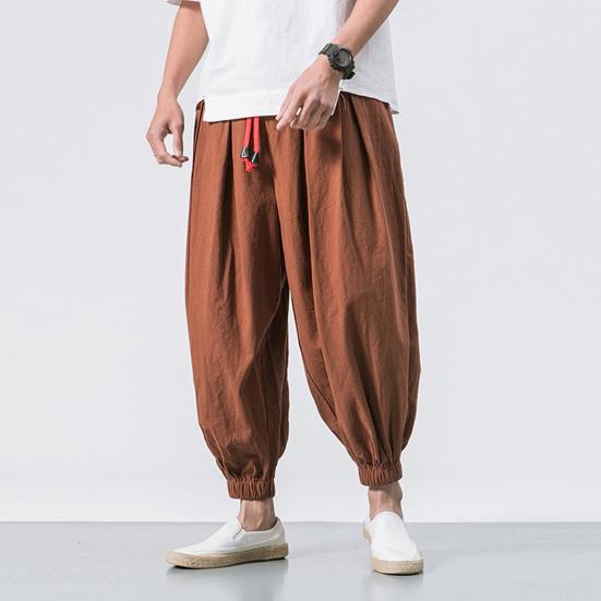 Men Harem Pants Drawstring Waist Baggy Drop Crotch Trousers Casual Loose Trousers with Elastic