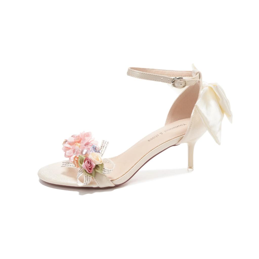 Летние модные женские туфли-лодочки с открытым носком, атласные босоножки с цветочным бантом и пряжкой на высоком каблуке, свадебные туфли