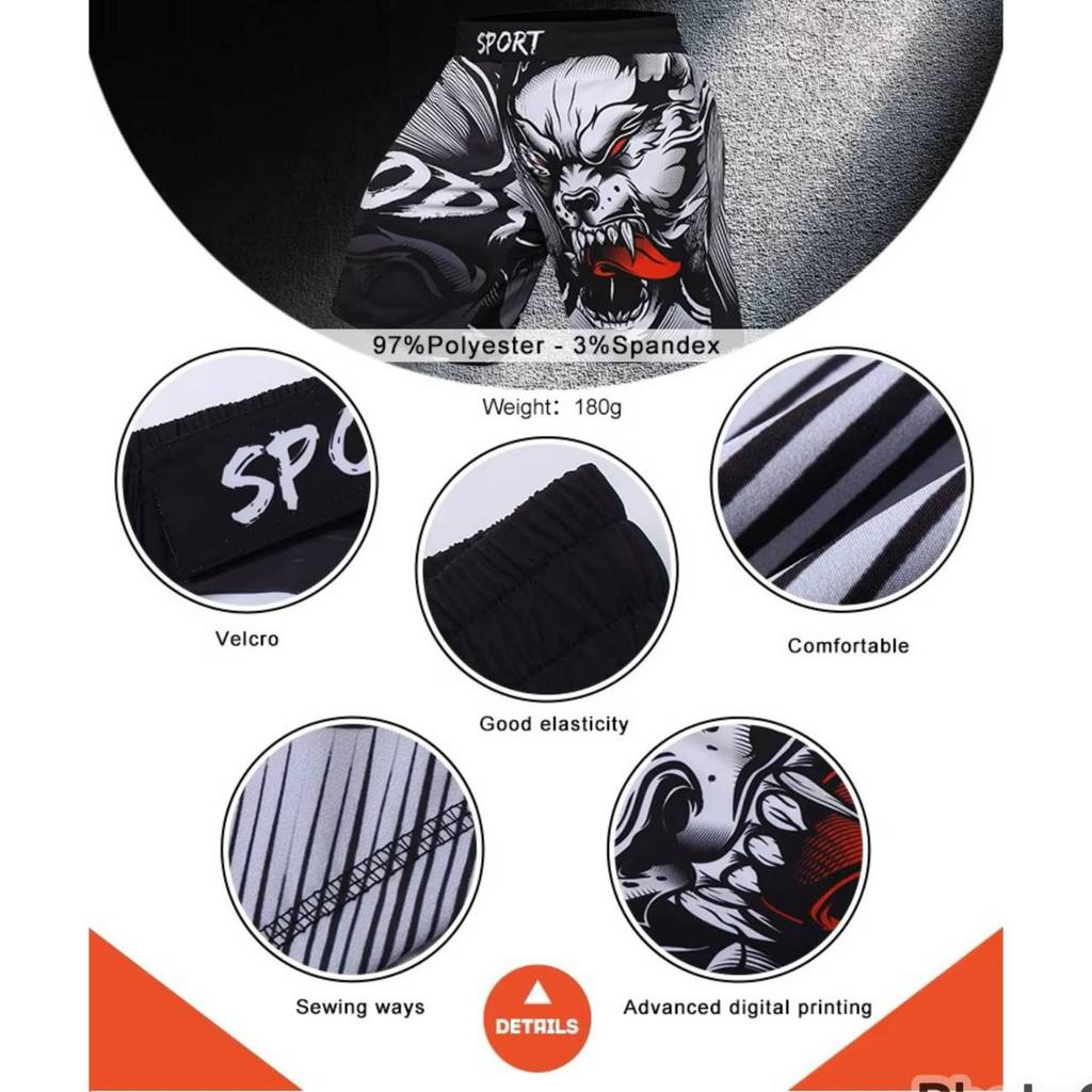 Шорты ММА Муай Тай Кикбоксинг Унисекс Мужские Женские Тренировочные Быстросохнущие Принт Эластичный Пояс Спортзал Фитнес Тренировки