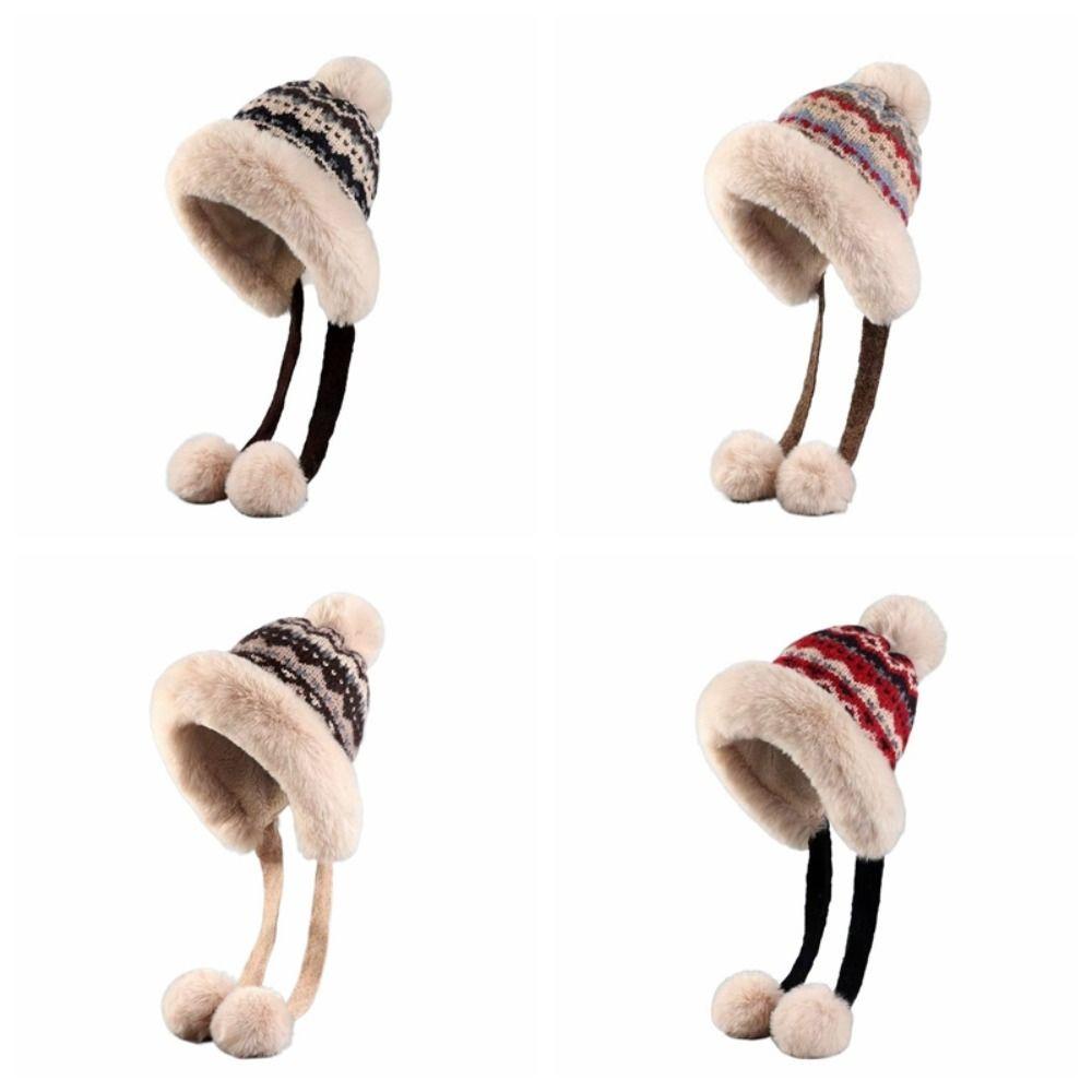 Warm Ear Protection Hat Windproof Pullover Beanie Hat Fashion Knitted Plush Hat Outdoor