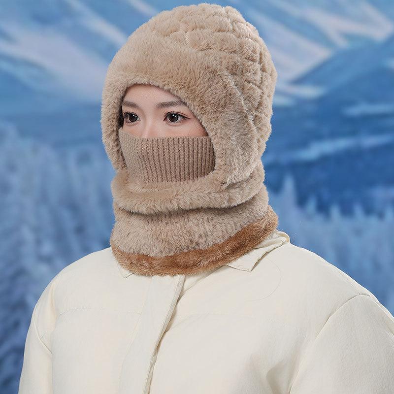 Модный клетчатый плюшевый теплый шарф-шапка цельный женский зимний для улицы, для велоспорта, ветрозащитный, для шеи, плюшевая шапка