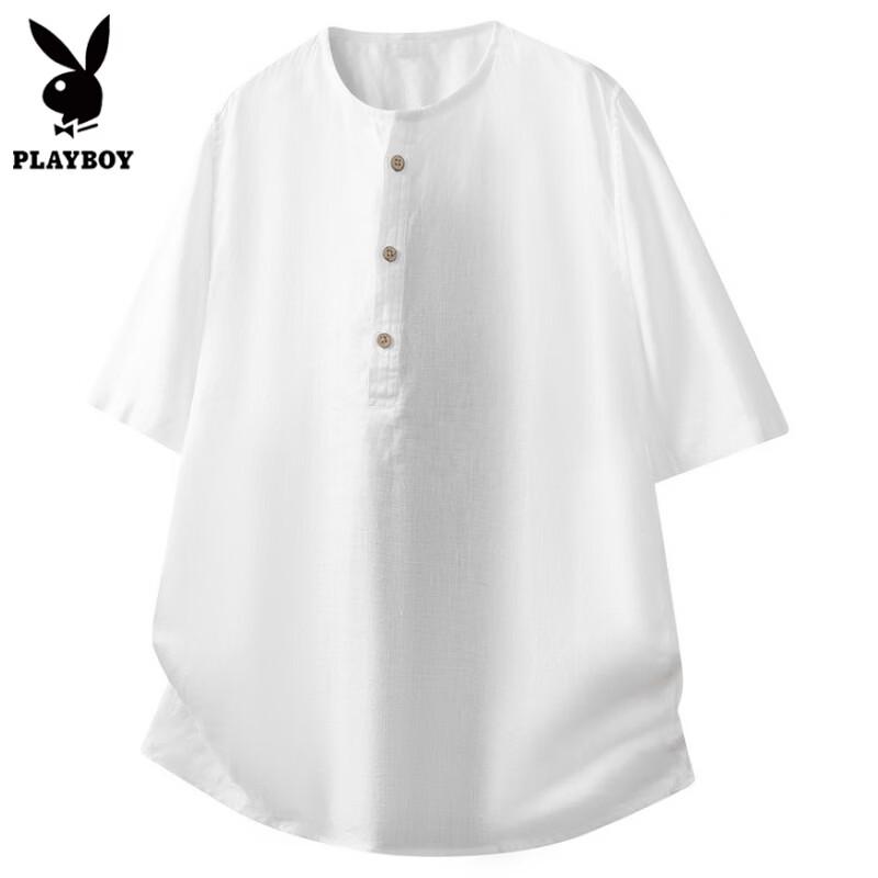 PLAYBOY Мужская футболка из чистого льна с коротким рукавом