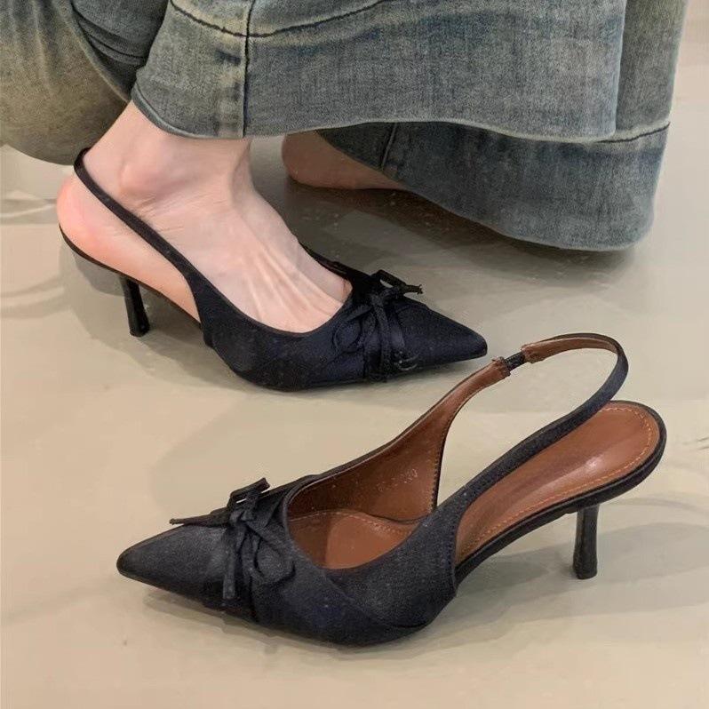 Нежный вечерний бриз туфли на высоком каблуке женственность элегантный бант острый носок шпилька сумка голова сандалии