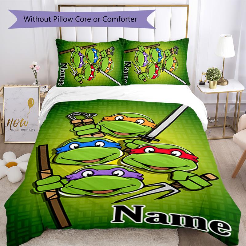 3pcs TMNT Cover Set - Personalized Name, HD Printed Bedding with 1 Cover and 2 Pillowcases - Perfect for Home Decor, Easy Care