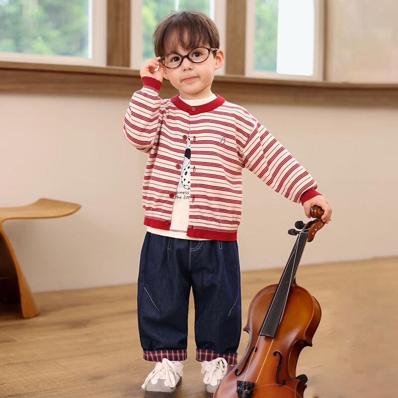 Полосатый вязаный кардиган для мальчиков LUSONBABY
