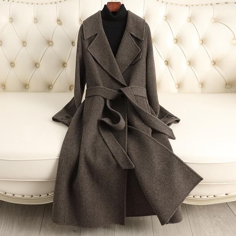 Двустороннее кашемировое пальто женское длинное выше колена свободное большого размера шерстяное пальто высокого качества 2024 осень-зима новые модели