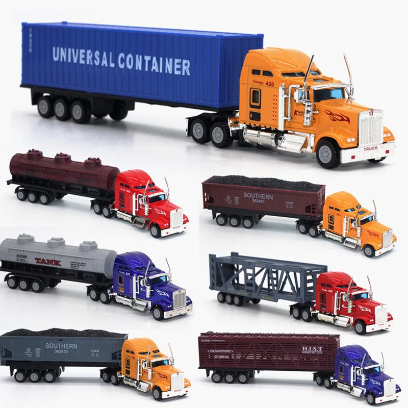 1:65 Alloy Big Truck American Transporter Alloy Car Model Container Truck Flatbed Car Model