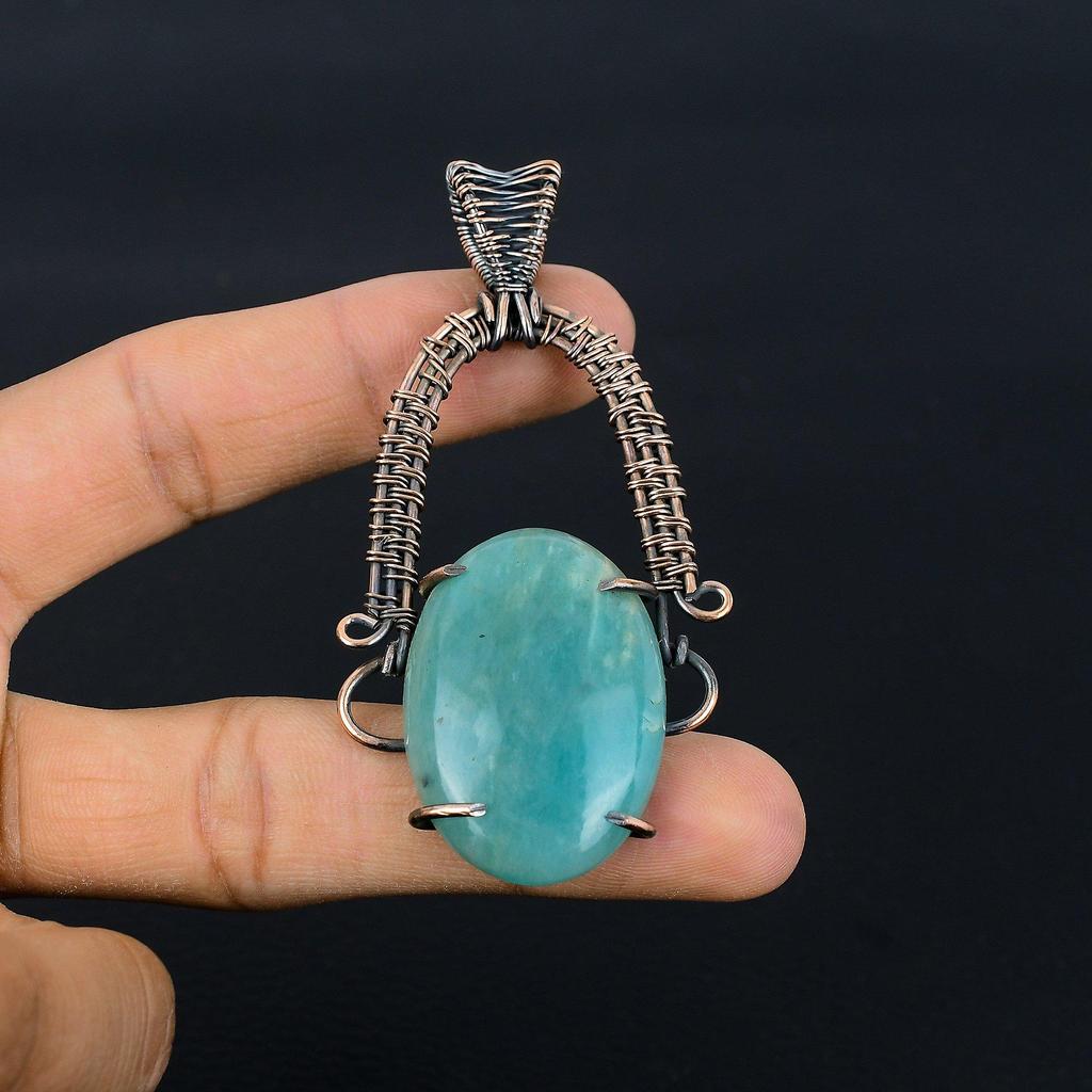 Aquamarine 999 Copper Wire Wrapped Pendant, Handmade Gemstone Pendant Jewelry, Gifts For Wife Brand New Pendant
