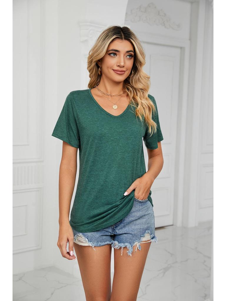 Свободная футболка с коротким рукавом и V-образным вырезом для женщин в европейском и американском стиле 2023 г.