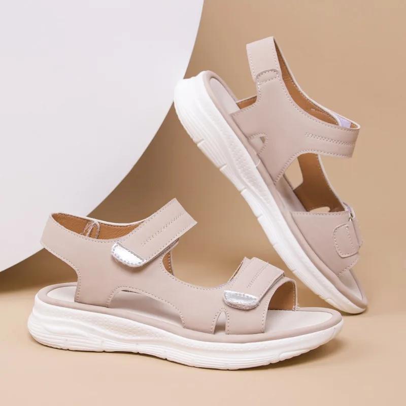 2024 женские летние нескользящие пляжные дышащие сандалии на танкетке с открытым носком, обувь в спортивном стиле