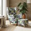 Ohrensessel Print mit gemustertem Bezug und Fußhocker im skandinavischen Stil – Family Meble