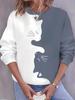 Cozy Cat Print Womens Sweatshirt - Comfortable Crew NeckFlowy Long SleevesLoose Fit - Adorable Cat Designs for Casual
