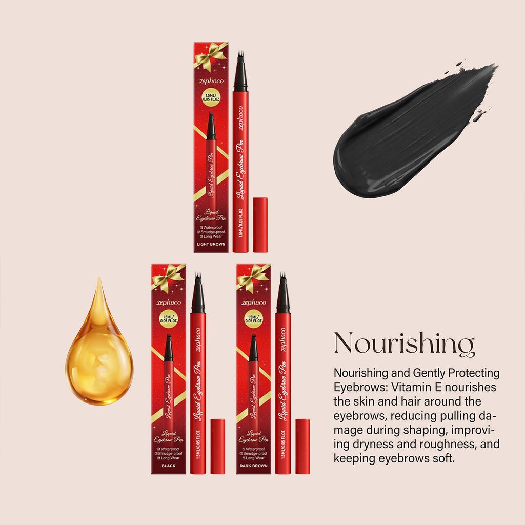 Zephoco Liquid Eyebrow Pen Waterproof Smudge-Proof Long Lasting 4D Fine Tip Hair-Like Natural Eye Brow Enhancer Makeup Tint