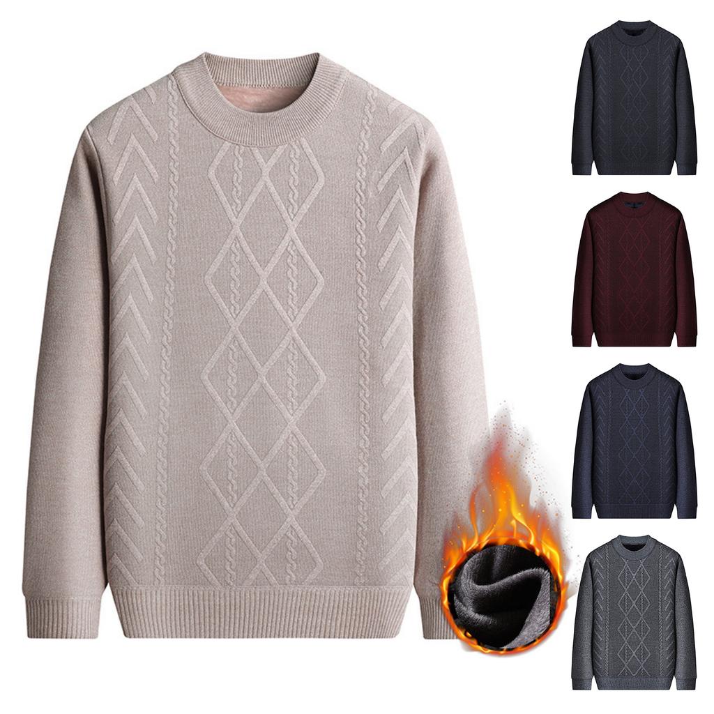 Men's Casual Round-neck, Fleece And Thickened Warm Knitted Sweater, Men's Pullover Sweater