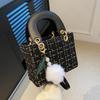 Ретро клетчатая сумка через плечо на одно плечо корейская твидовая сумка янци маленькая квадратная сумка с машинной строчкой