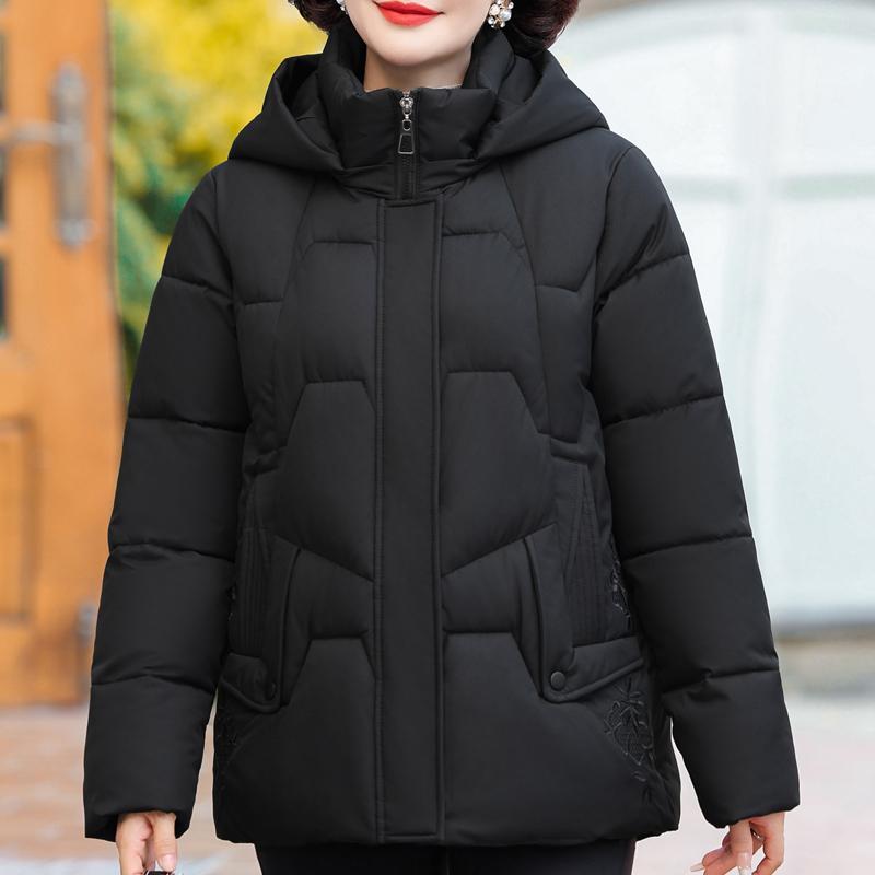 Куртки для женщин среднего возраста, зимние короткие пальто с капюшоном, элегантные толстые теплые парки больших размеров для женщин, верхняя одежда